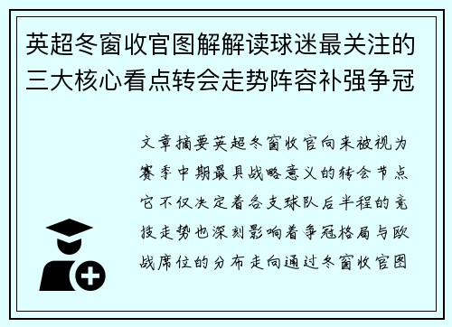 英超冬窗收官图解解读球迷最关注的三大核心看点转会走势阵容补强争冠